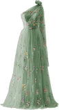 Vestidos de fiesta de tul para mujer con bordado de flores, corte A, largo hasta el suelo, vestidos formales de noche para fiesta 