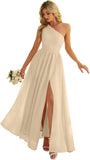 Women's One Shoulder Bridesmaid Dresses for Wedding Chiffon Side Split Reched Formal Evening Dress Sleeveless