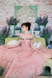 Custom Made Elegant Sparkly Starry Tulle Prom Club Dresses for Women Tea Length Glitter Star A Line Formal Evening Party Gown