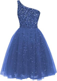 One Shoulder Sequin Homecoming Dresses Short Tulle Prom Dresses for Women A Line Princess Formal Cocktail Gown Gowns