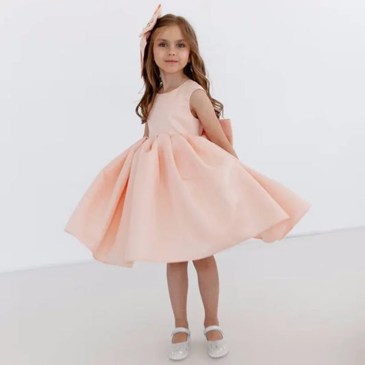 Princess Dress  Flower Girl Dresses Orange Satin With Bow Sleeveless For Wedding Birthday Party First Communion Gowns