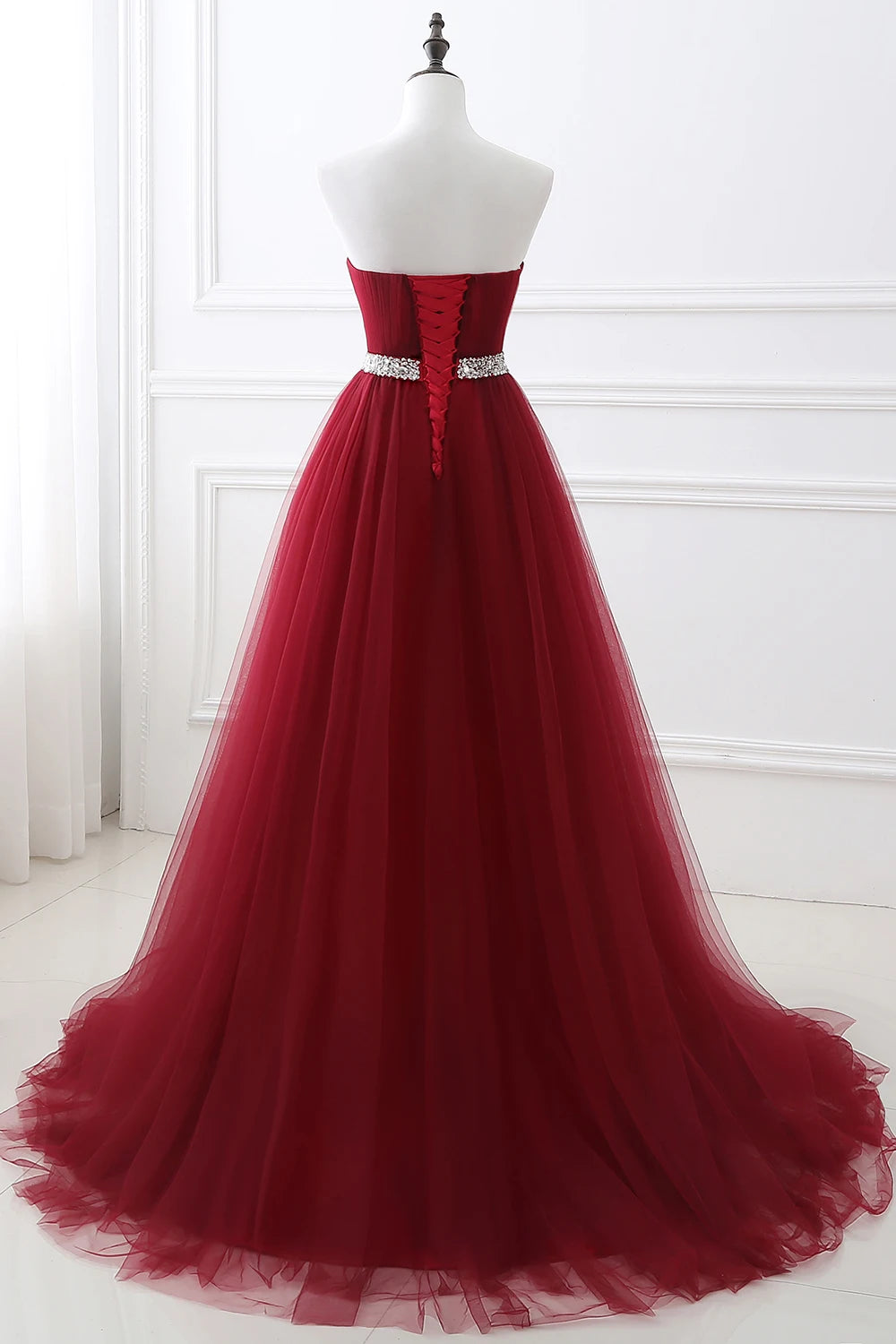A-line Strapless Tulle Royal Blue Evening Dresses Lace Up Crystal Sequin Formal Party For Bride Sexy Prom Gown Wedding Party