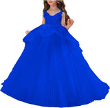 Vestido de niña de flores de tul con apliques de princesa, falda de tul abullonada, vestidos sin mangas para desfiles infantiles, vestidos de baile 