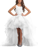Blumenmädchenkleid für Mädchen, hoch und niedrig, Festzugskleider, gestufte Tüllapplikationen, Prinzessin, formelle Party, Ballkleid, Festzug für Mädchen 