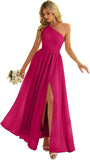 Women's One Shoulder Bridesmaid Dresses for Wedding Chiffon Side Split Reched Formal Evening Dress Sleeveless