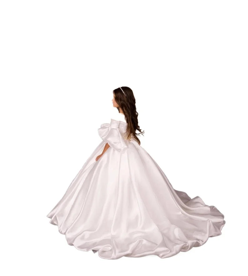 Custom made Tulle flower Lace flower girl dress Ivory flower girl dresses First communion gown Junior bridesmaid princess gowns