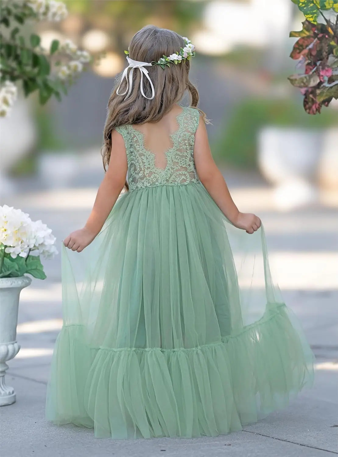 Blumenmädchenkleid Spitze/Tüll Boho Kleinkindkleider Rüschenmädchenkleid für Hochzeit Gartenparty Kommunion Strand Prinzessinnenkleid 