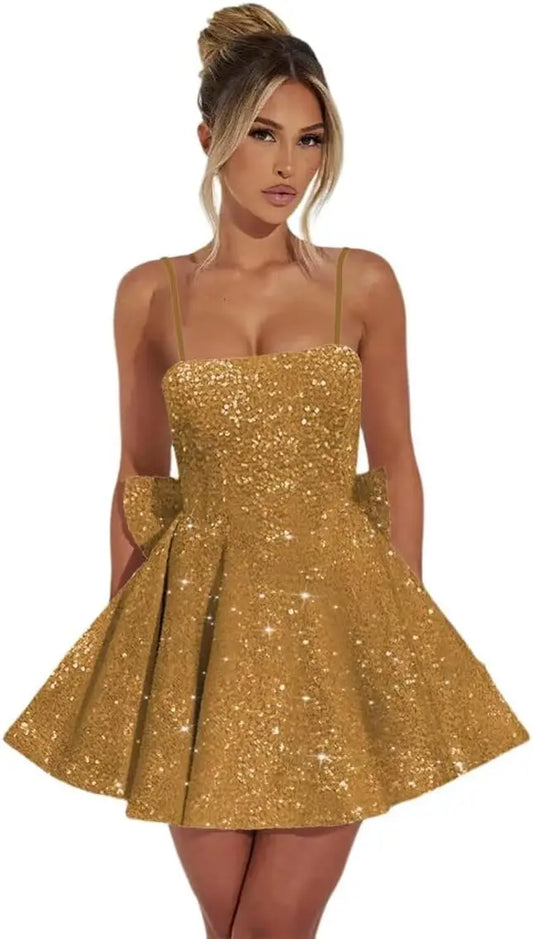 Vestidos de fiesta de graduación con lentejuelas y escote cuadrado para adolescentes, vestidos de cóctel de corte A, vestidos de graduación cortos. 