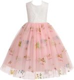 Vestido de niña de las flores, princesa, sin mangas, floral, bordado, para verano, boda, desfile, cumpleaños, tutú, vestido de tul 