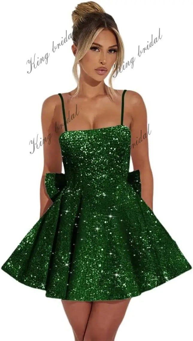 Maßgefertigte Damen-Heimkehrkleider mit quadratischem Ausschnitt und Pailletten für Teenager, A-Linie, kurzes Abschlussballkleid, Hochzeitsfeierkleid, Clubwear, Cocktailkleid 