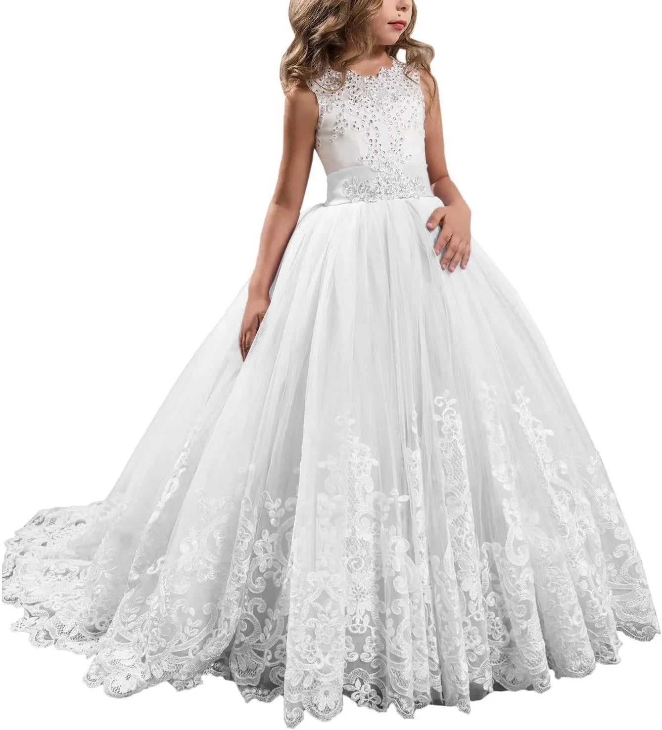 Princess Lilac Long Girls Pageant Dresses Kids Prom Puffy Tulle Ball Gown flower girl dress girls dresses for party and wedding