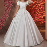 Vestido elegante de primera comunión para niña, largo hasta el suelo, para fiesta de cumpleaños infantil, 2026, para boda, de satén con cuentas y flores. 