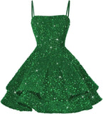 Kurze Pailletten-Heimkehrkleider für Teenager 2025, glitzernde Spaghettiträger, Sweet 16-Abschlussball-Cocktailkleid, Ballkleid, Partykleider 