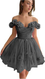 3D Flowers Tulle Girls Homecoming Dresses Short Off The Shoulder Fairy Prom Dress Cocktail Wedding Party Gowns Bridesmaid Gown