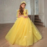 Vestido elegante de tul sin mangas para niña, para cumpleaños, fiesta de comunión, con apliques florales 3D, para boda 