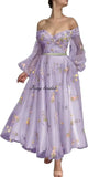 Bridesmaid Dress Long Sleeve Flower Embroidery Lace Tulle Prom Dresses for Women A Line Fairy Maxi Formal Evening Party Gowns