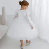 Prinzessin Kleid Blumenmädchen Kleider Weiß Tüll Puffy Langarm Für Hochzeit Geburtstag Party Bankett Heilige Kommunion Kleider 