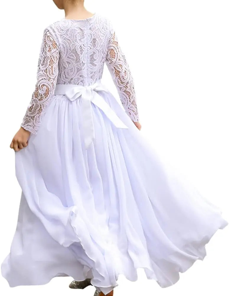 Vestido elegante de primera comunión para niña de las flores, estilo bohemio, de gasa, corte en A, blanco, para dama de honor, para fiesta de bodas, de 2 a 12 años 