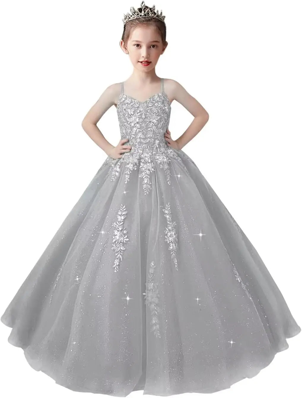 Lace Applique Tulle Pageant Gowns for Girls Ball Gown Flower Girl Dress Princess Toddler Kids Prom Pageant   Dress