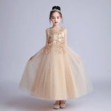 Princess Dress  Flower Girl Dresses Champagne Tulle Mesh Appliques Sleeveless For Wedding Birthday Party Banquet Princess Gowns