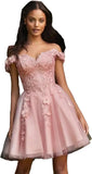 Vestidos de fiesta de tul con hombros descubiertos 2025, vestidos de fiesta cortos de encaje estilo princesa, vestidos de graduación 