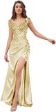 Elegant Satin Prom Dresses for Women Long 2025 3D Flower Lace Applique Off Shoulder Formal Evening Wedding Party Gown with Slit