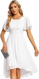 Vestido de gasa con cuello redondo y cintura plisada para mujer, manga corta, para invitada de boda, dama de honor, fiesta, graduación 