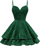 Tiered Sequin Homecoming Dresses Short for Teens 2025 Spaghetti Straps A-Line Prom Dress mini dress  party dresses