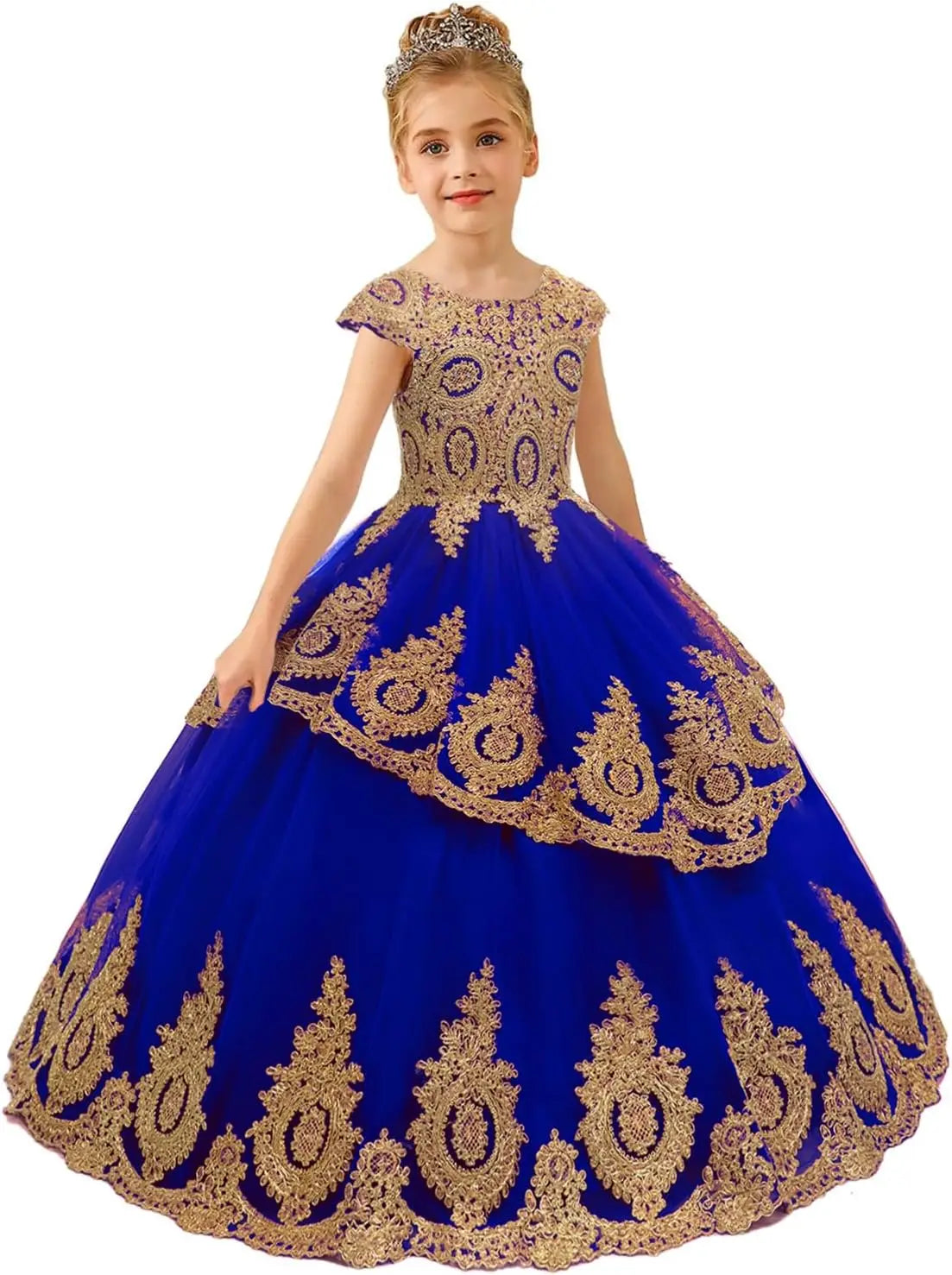 Perlenbesetzte Spitzenapplikationen Blumenmädchenkleid Erstkommunion Ballkleid Kinder Festzug Ballkleider Prinzessinnenkleid 