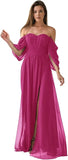 Vestido de dama de honor de talla grande con hombros descubiertos, de gasa, formal, con abertura, elegante, para invitada de boda 