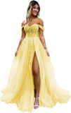 Vestido de fiesta de tul con hombros descubiertos, abertura, apliques de encaje brillante, corsé, vestido formal de fiesta de noche, vestidos de fiesta para mujer, noche 