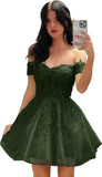 Hübsches kurzes Heimkehrkleid mit Spitzenapplikation für Teenager, glitzernder Tüll, schulterfrei, formelles Abschlussball-Cocktailkleid, Clubkleid 