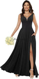 Custom Made Women's Simple Chiffon Bridesmaid Dresses with Pockets Long V Neck Formal Evening Prom Gowns Dresses with Slit