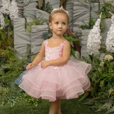 Light Pink Tulle Tiered Flory Pattern Sleeveless For Wedding Birthday Party First Communion Gowns baby Flower Girl Dresses