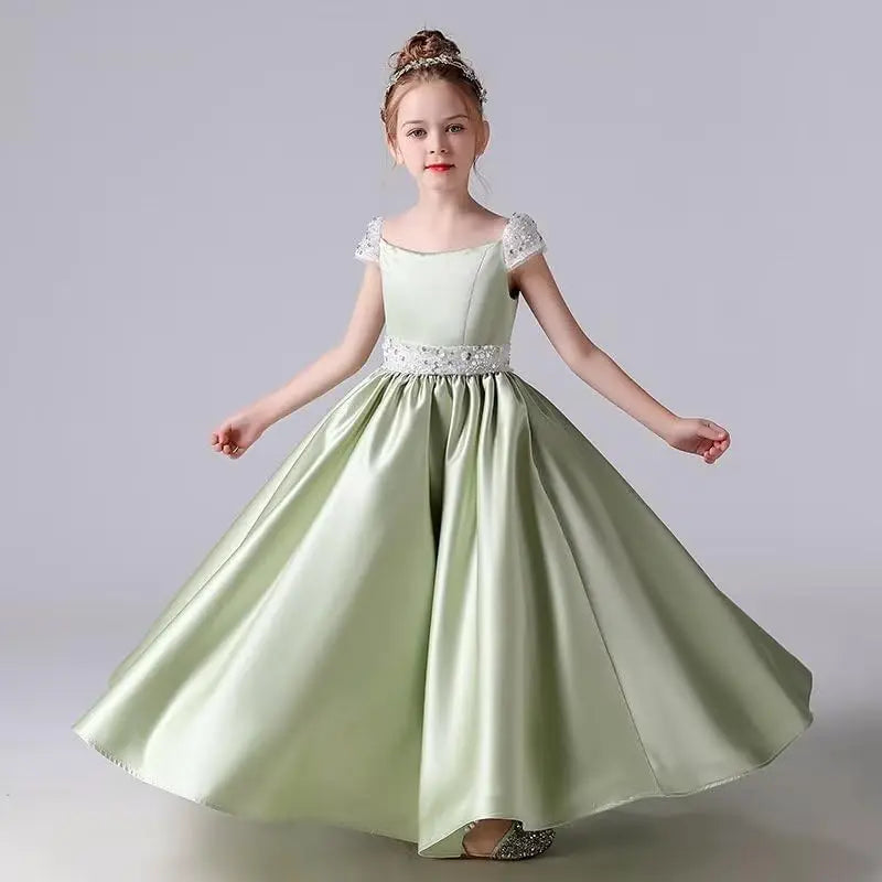 Festzugskleider für Mädchen, Satin, Blumenmädchenkleid, Flügelärmel, Ballkleid mit Pailletten, Prinzessinnenkleid für Geburtstagsparty, Festzugskleid für Mädchen 