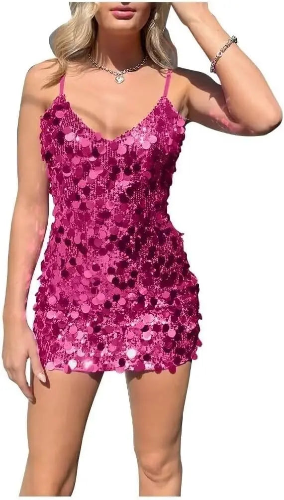 Sparkly Sequin Homecoming Dresses Short for Teens V Neck Spaghetti Straps Semi Formal Night Out Gown cocktail dresses