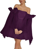 Vestidos de fiesta de organza con hombros descubiertos y lazo, de manga larga, para graduación, de corte A, formales, para cóctel o fiesta. 
