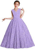 Vestidos de desfile con lentejuelas y cuello en V para niñas, vestidos de baile brillantes para niñas de las flores, vestidos de princesa para niñas pequeñas, vestido de comunión 