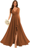 Women's V Neck Bridesmaid Dresses with Slit 2025 Chiffon A-line Formal Evening Gowns with Pockets bridesmaid dress for weddings