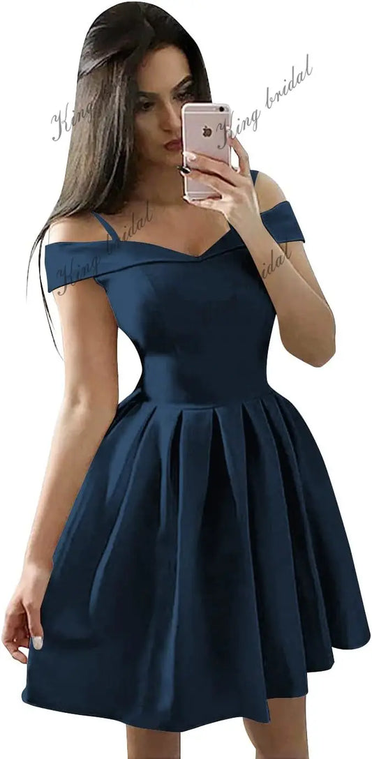 Kurzes Homecoming-Kleid mit kalten Schultern für Teenager 2025, Spaghettiträger-Ballkleid mit Taschen, Hochzeitsfeier, Brautjungfernkleid 