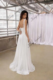 V neck spaghetti straps Engagement dress Simple wedding gown Tulle wedding dresses A line Elegant Backless wedding dress