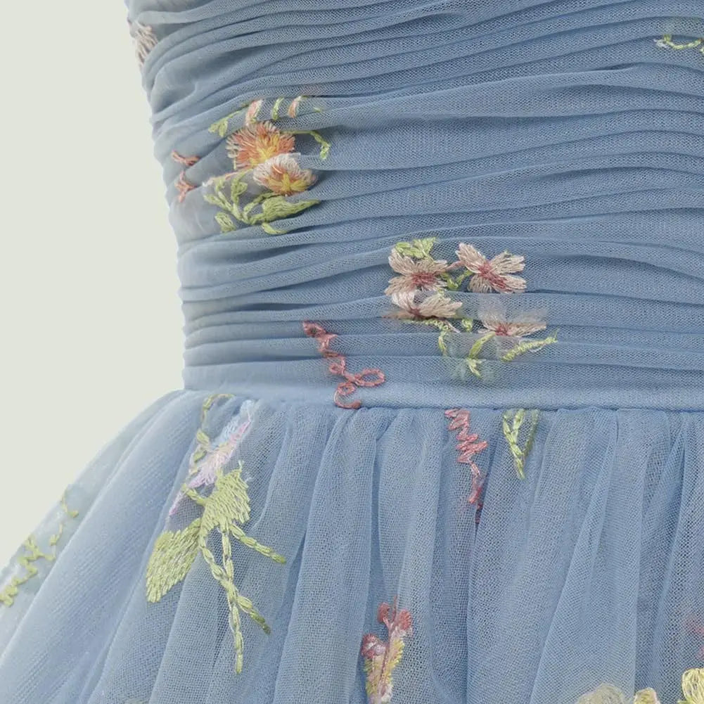 Vestidos de fiesta de tul con tirantes anudados para mujer, vestidos de novia con bordado de flores, vestidos cortos formales para fiesta, mini vestidos de bienvenida 