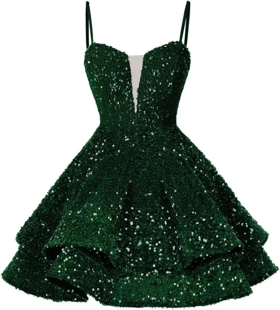 Kurzes Pailletten-Heimkehrkleid für Teenager, funkelnde Ballkleider, Sweet 16-Fotoshooting, Cocktailkleider, Minikleid, Partykleider 