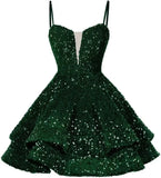 Kurzes Pailletten-Heimkehrkleid für Teenager, funkelnde Ballkleider, Sweet 16-Fotoshooting, Cocktailkleider, Minikleid, Partykleider 