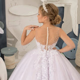 White Tulle Appliques With Tailing Sleeveless For Wedding Birthday Party Banquet Princess Gowns Flower Girl Dresses