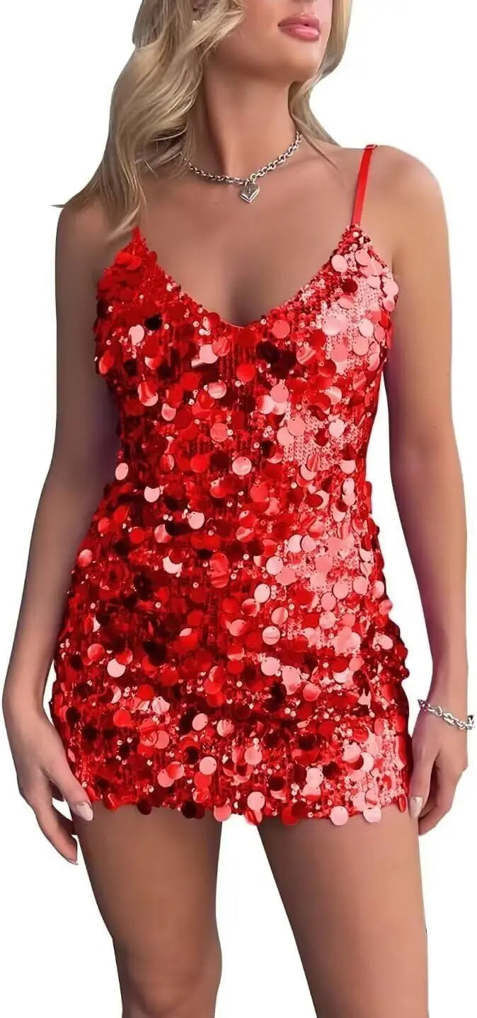 Sparkly Sequin Homecoming Dresses Short for Teens V Neck Spaghetti Straps Semi Formal Night Out Gown cocktail dresses