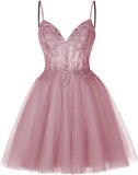 Pretty Short Lace Floral Homecoming Dresses for Teens Sparkly Tulle Illusion Prom Dress Cocktail Party Gowns Bridesmaid Gown