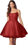 Kurzes Homecoming-Kleid mit Spitzenapplikationen aus Tüll für Teenager mit Spaghettiträgern, Cocktail-, Abschlussball- und Partykleider 