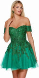 Hübsches kurzes Heimkehrkleid mit Spitzenapplikation für Teenager, glitzernder Tüll, schulterfrei, formelles Abschlussball-Cocktailkleid, Clubkleid 