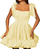 Women’s A-line Puffy Straps Sleeveless Formal Party Gown Teens Satin Short Homecoming Cocktails Dress